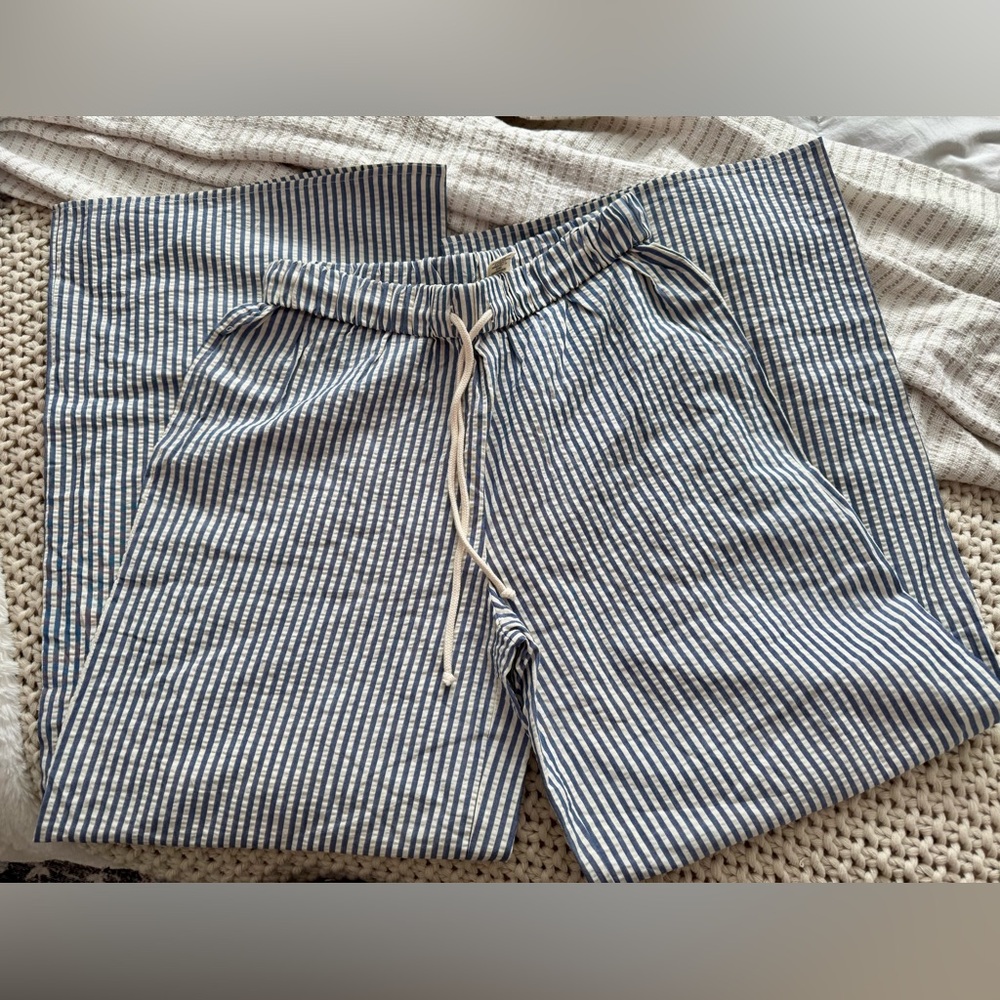 Wide Leg Striped Blue and White Linen Pants. Sz. M
